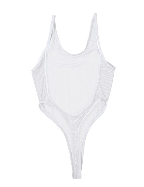 Sexy Womans See Through Swimsuit Backless High Cut Leotard Teddy Sheer