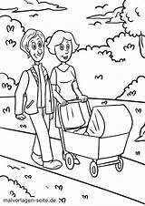 Kinderwagen Familie Malvorlage Malvorlagen Schieben Ausmalbild Eltern sketch template