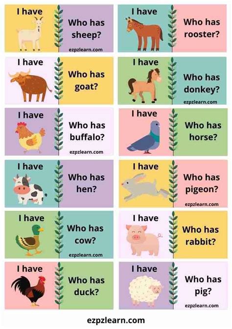 printable  havewho  game topic farm animals english worksheet