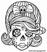 Skull Coloring Girl Pages Sugar Printable Color Print Tattoo Stencil Book Skulls Dead Clipart Candy Clip Drawing Dia Outline Adult sketch template