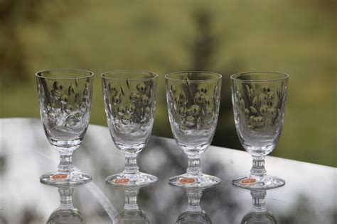 Vintage Etched Crystal Wine Glasses Set Of 4 Fostoria Circa 1950 S