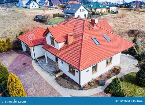 aerial drone view  single family house stock image image  estate real