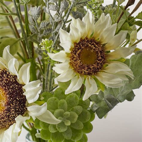 Artificial Cream Sunflower And Succulent Bush Bushes Bouquets