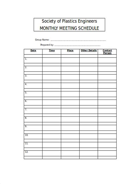 meeting schedule examples   editable  ms word pages