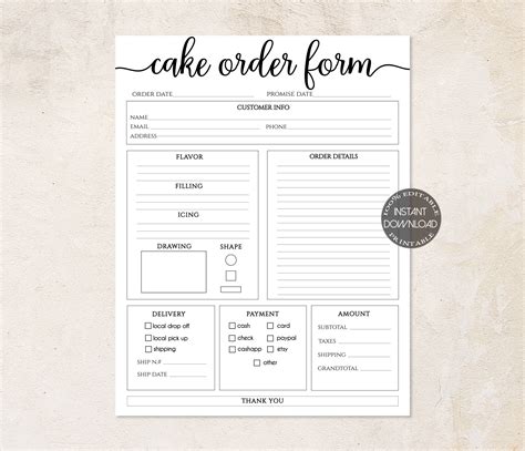 cake order form editable canva template order forms etsy cake order
