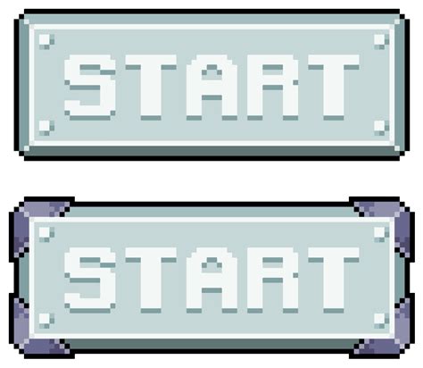 pixel art metallic style start button vector icon  bit game