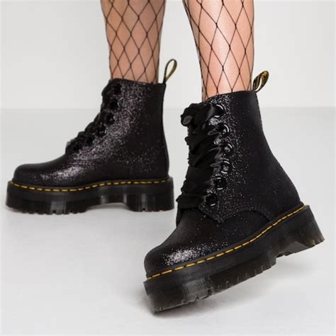 dr martens molly black glitter combat boots mw glitter combat boots platform shoes heels