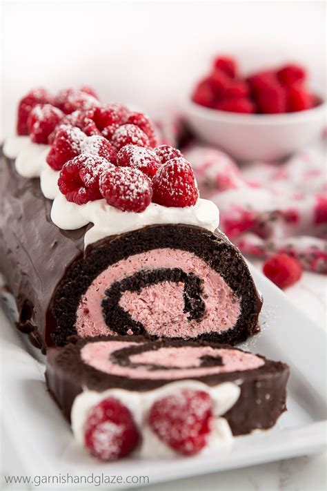 raspberry chocolate swiss roll garnish glaze