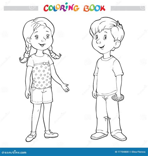 coloring book  page boy  girl stock vector illustration