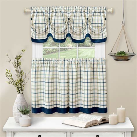 country farmhouse plaid  pc tattersall cafe kitchen curtain tier valance set ebay