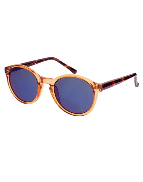 Asos Asos Orange Keyhole Round Sunglasses With Revo Lens In Brown For
