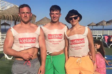 wales fans in magaluf wear iceland plastic bags to show their england