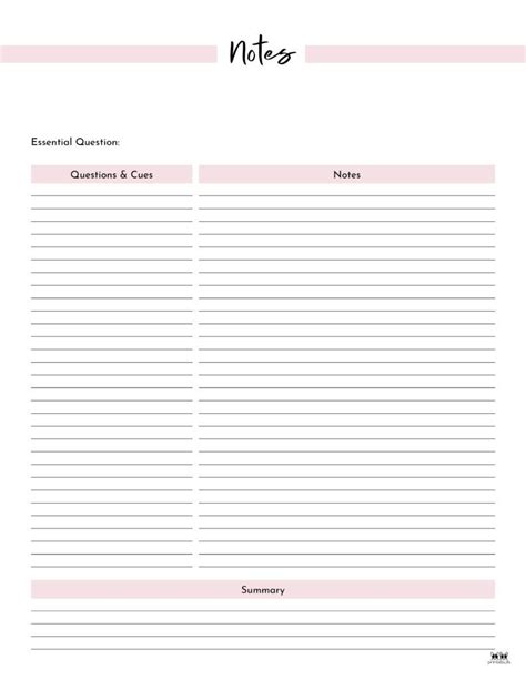 printable cornell notes template  cornell notes template notes