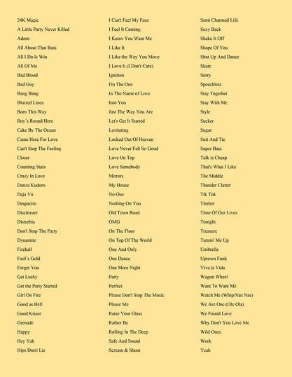 song list