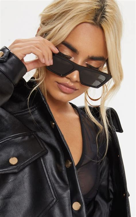 black straight edge retro sunglasses retro sunglasses girl with