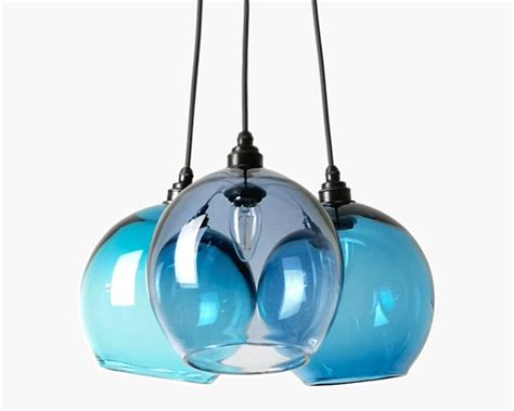 blue glass lighting cluster hand blown glass pendant lights etsy uk