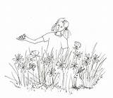 Meadow Coloring Pages Girl Illustrations Template sketch template