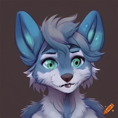 anthro furrie hyena with red fur and blue eyes masculine female face