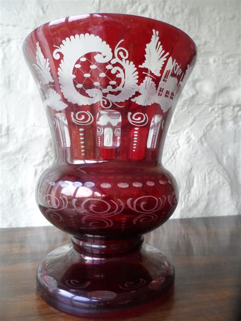 Antiques Atlas Large Bohemian Ruby Flash Cut Glass Vase