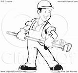Plumber Overalls Cartoon Clipart Male Happy Vector Holding Illustration Monkey Giant Wrench Royalty Drawing Perera Lal Getdrawings sketch template