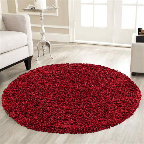 plain  shaggy red circular rugs  dining room