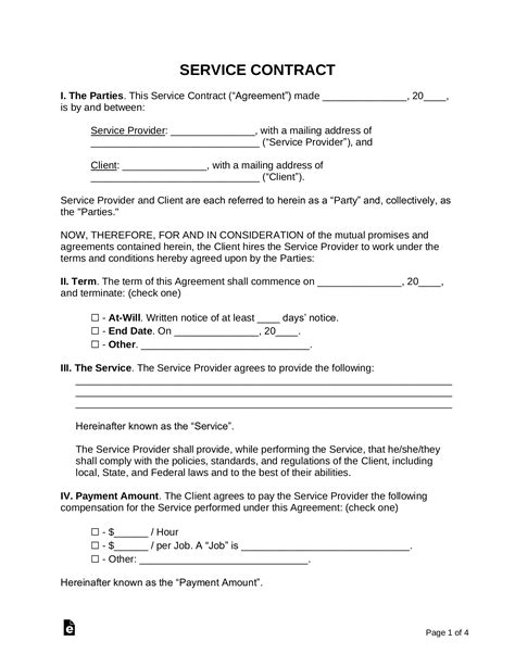 service contract templates   word eforms