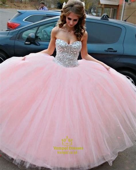 Pink Strapless Tulle A Line Ball Gown Wedding Dress With