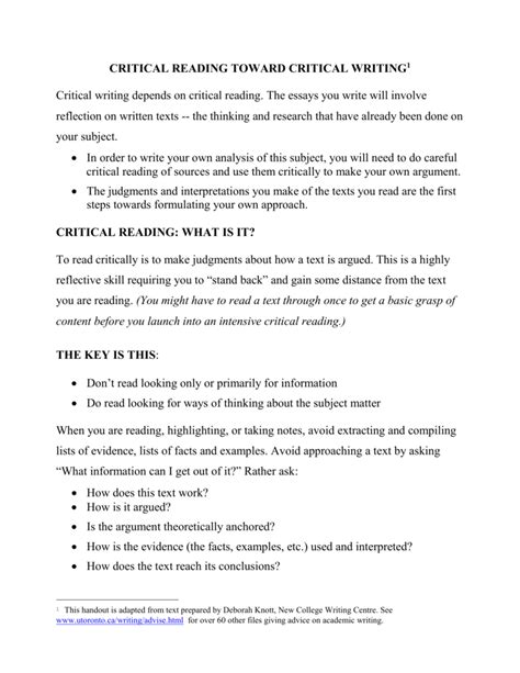 critical reading  critical writing