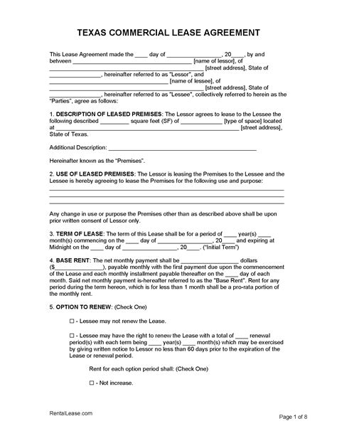 texas commercial lease agreement template  word