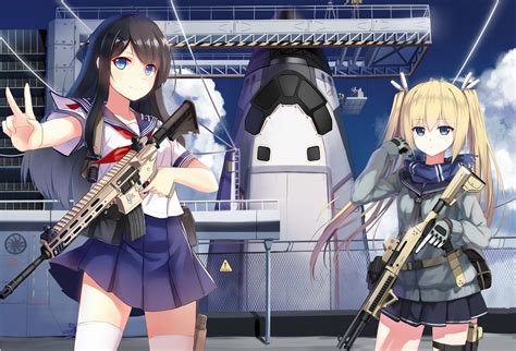 Original Characters Sailor Uniform Gun Anime Girls