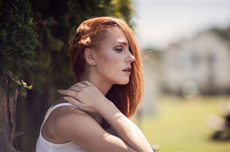 Wallpaper Sunlight Women Outdoors Redhead Model