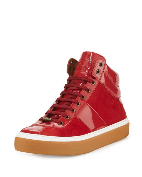 jimmy choo belgravi mens leather high top sneaker red neiman marcus