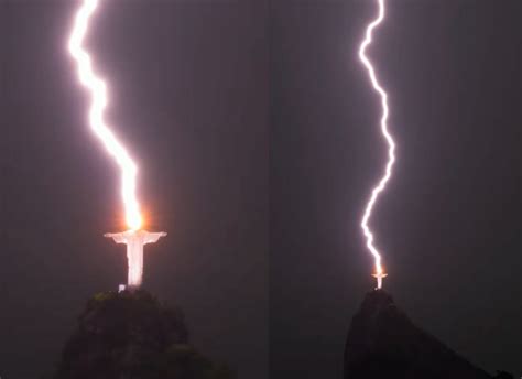 see lightning strikes brazil s christ the redeemer statue in epic imagery