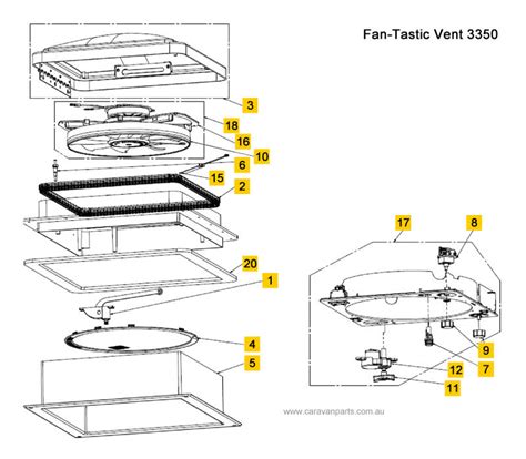 spare parts diagram fan tastic vent  caravan parts