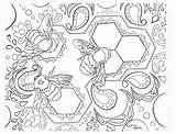 Bees Zentangle Colouring Penciling Printouts Bumble sketch template