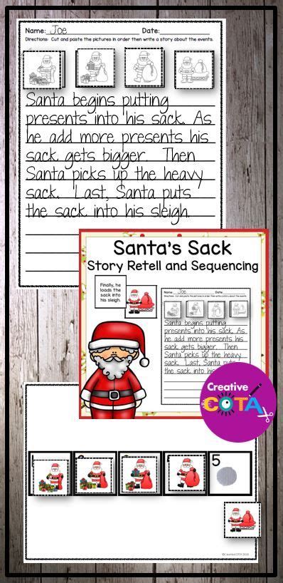 christmas story retell sequence pictures  sentence writing center worksheets elementary