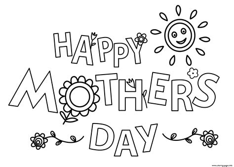 happy mothers day flowers sun coloring page printable