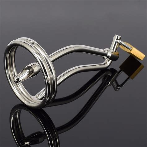 men stainless steel penis delay ring male chastity belt with urethral