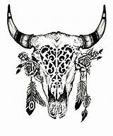 Cow Steer Skulls Tattoos Boho Longhorn Pinclipart Bison Feathers Cows Stylowi Horns Antlers Weheartit Radde Allison sketch template