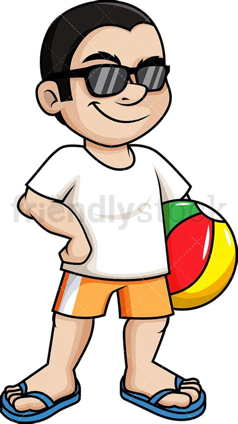 Cool Guy Holding Beach Ball Cartoon Vector Clipart