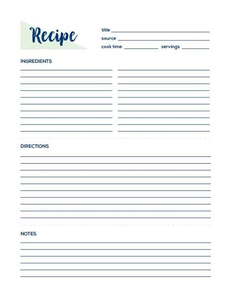 recipe page recipe printable recipe card recipe template etsy