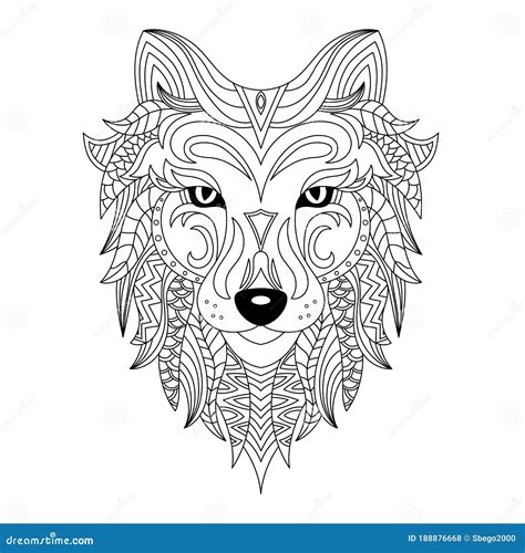 wolf head coloring book illustration antistress coloring  adults