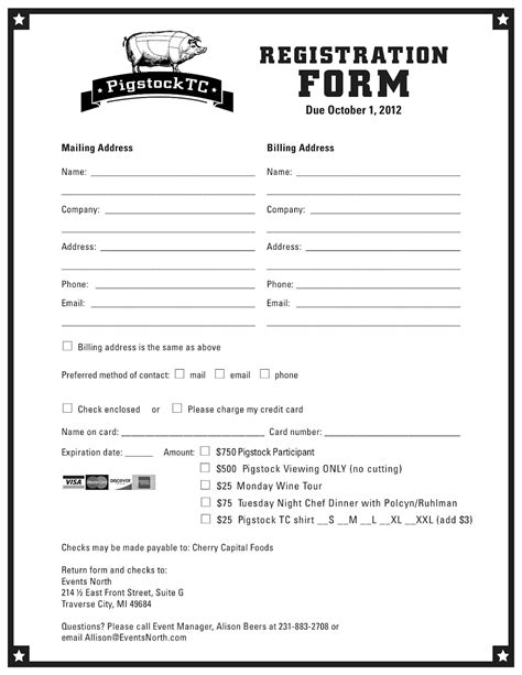 application form registration form template printable