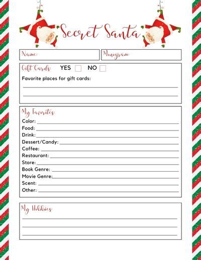 holiday spirit   secret santa  list template