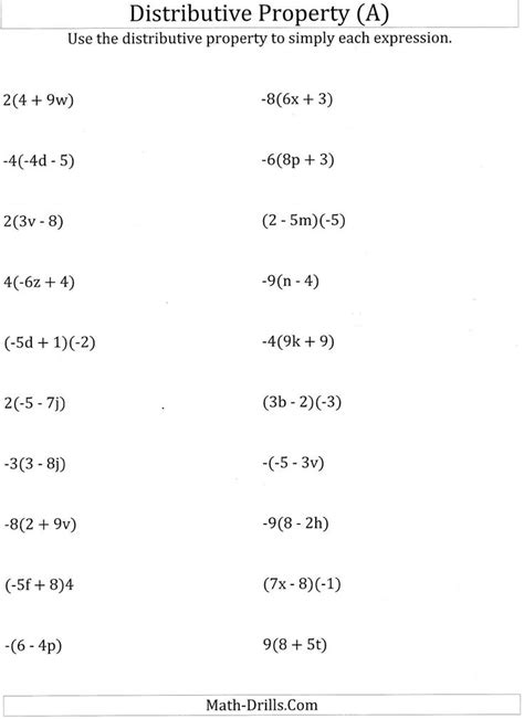 grade distributive property worksheet math practice