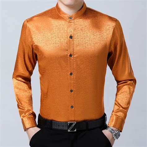 mens  arrival  spring silk dress shirts male casual long sleeve