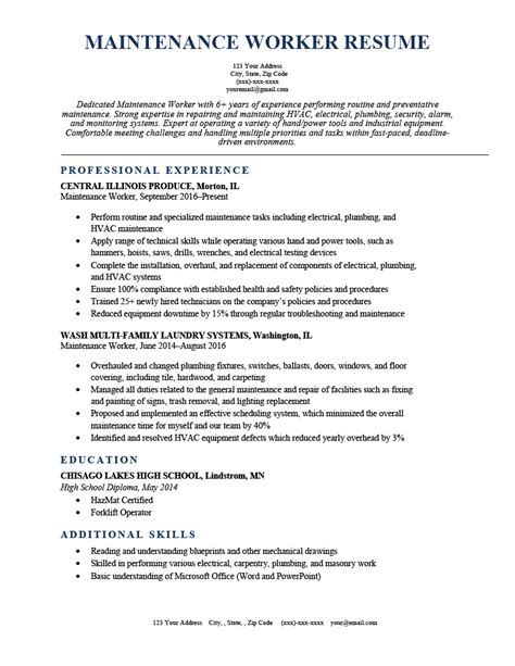maintenance worker resume sample and writing guide