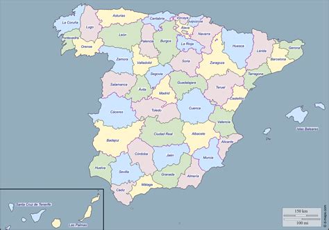 oppervlaktes spaanse provincies en het aantal inwoners