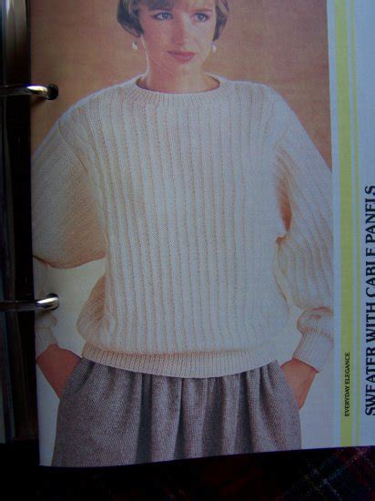 Womans Vintage 80 S Knitted Sweater Pattern Pullover Cable Panel Us 1
