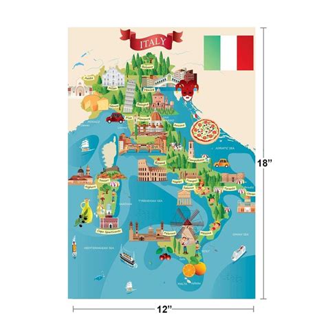 buy italian tourist  travel destinations illustrated map travel